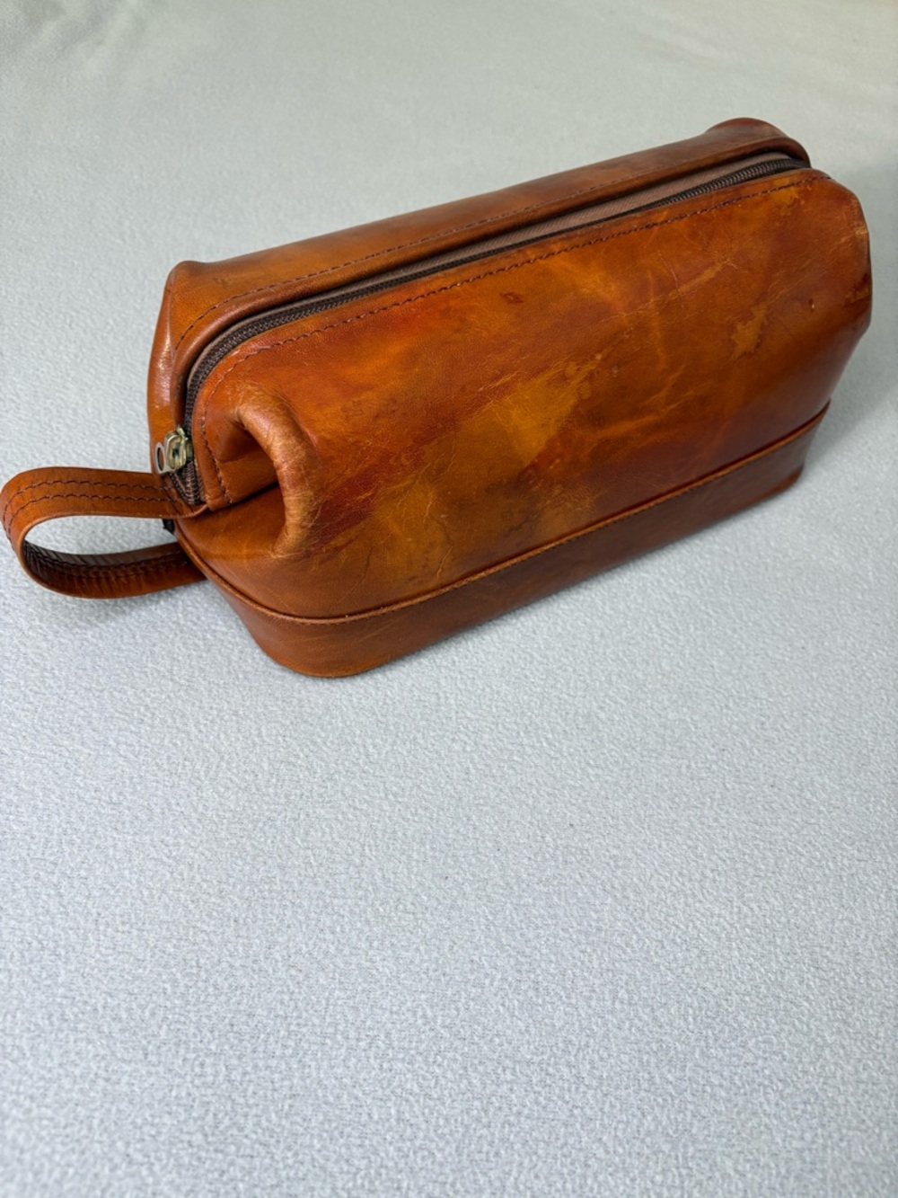 Vintage Leather Dopp Kit Toiletry Bag Made in England Cowhide